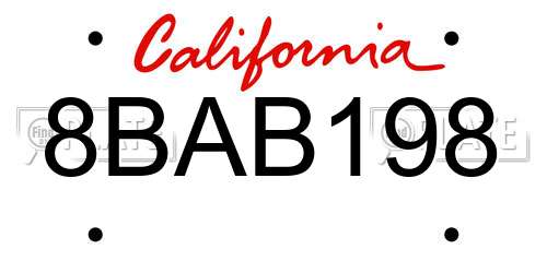 8BAB198 California License Plate
