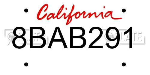 8BAB291 California License Plate