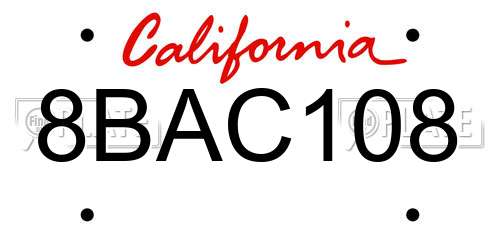 8BAC108 California License Plate