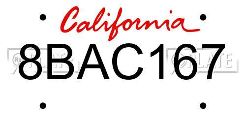 8BAC167 California License Plate