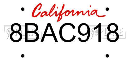 8BAC918 California License Plate