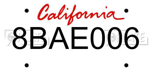 8BAE006 California License Plate