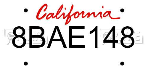 8BAE148 California License Plate