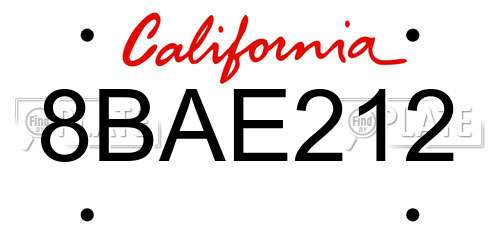 8BAE212 California License Plate