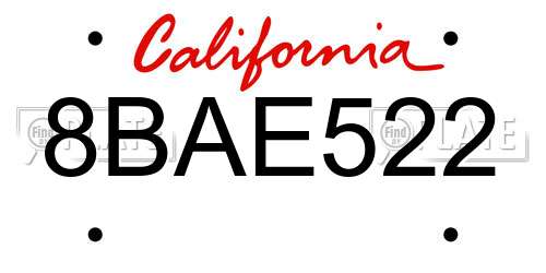 8BAE522 California License Plate