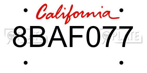 8BAF077 California License Plate