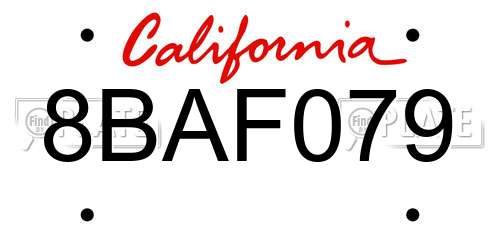 8BAF079 California License Plate