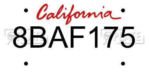 8BAF175 California License Plate