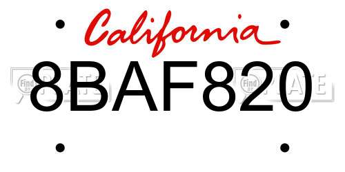 8BAF820 California License Plate