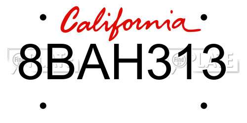 8BAH313 California License Plate