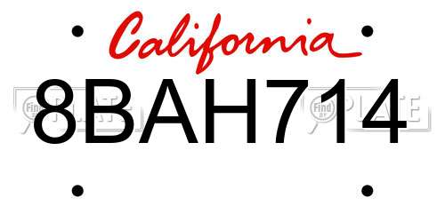 8BAH714 California License Plate