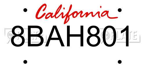 8BAH801 California License Plate