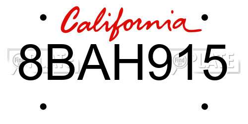 8BAH915 California License Plate