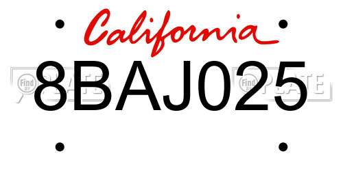 8BAJ025 California License Plate