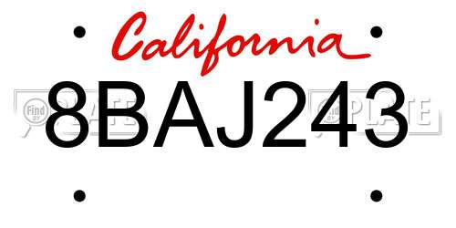 8BAJ243 California License Plate