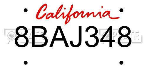 8BAJ348 California License Plate