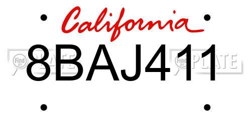 8BAJ411 California License Plate