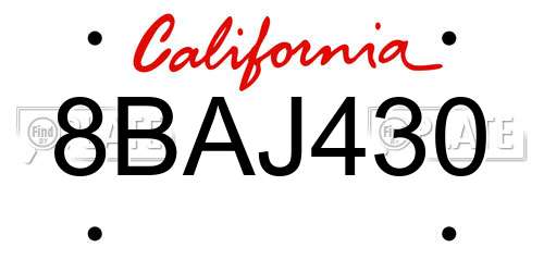 8BAJ430 California License Plate