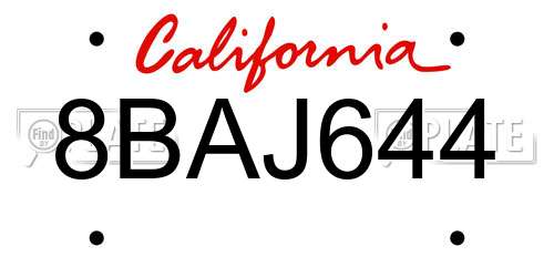 8BAJ644 California License Plate