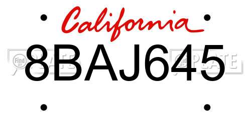 8BAJ645 California License Plate