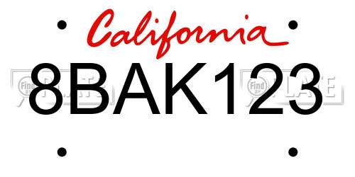 8BAK123 California License Plate