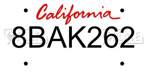 8BAK262 California License Plate