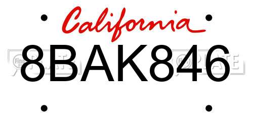 8BAK846 California License Plate