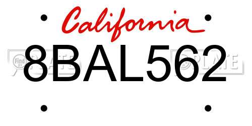 8BAL562 California License Plate