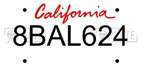 8BAL624 California License Plate