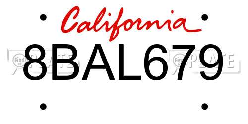 8BAL679 California License Plate