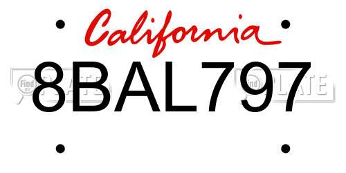 8BAL797 California License Plate