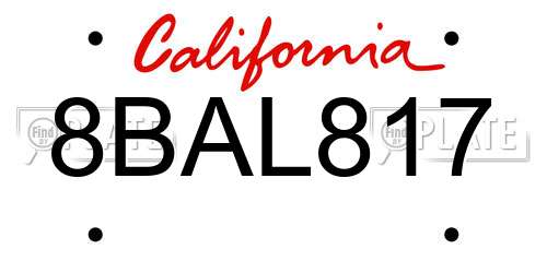 8BAL817 California License Plate