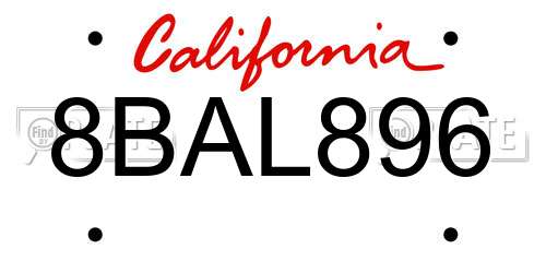8BAL896 California License Plate