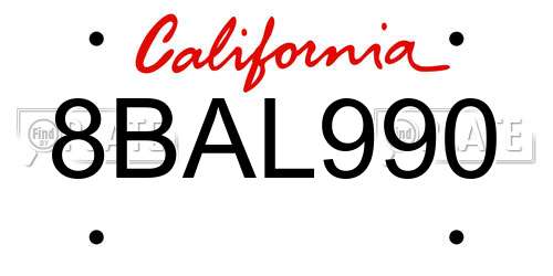8BAL990 California License Plate