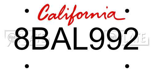 8BAL992 California License Plate