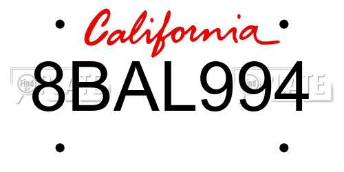 8BAL994 California License Plate