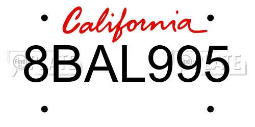 8BAL995 California License Plate