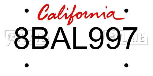 8BAL997 California License Plate