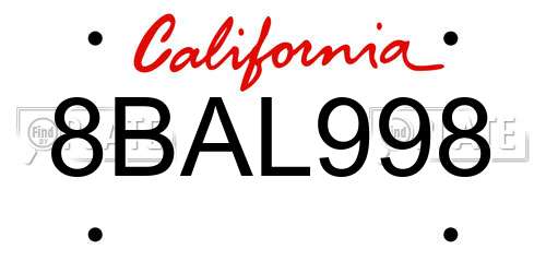8BAL998 California License Plate