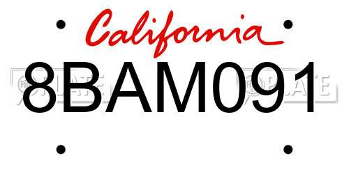 8BAM091 California License Plate