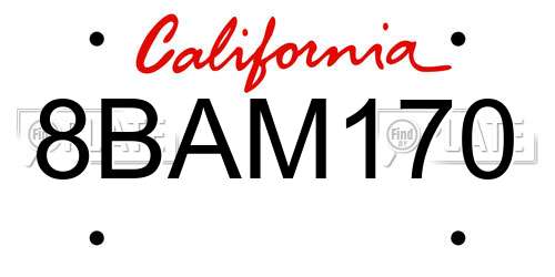 8BAM170 California License Plate