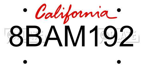 8BAM192 California License Plate