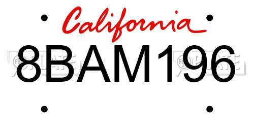 8BAM196 California License Plate