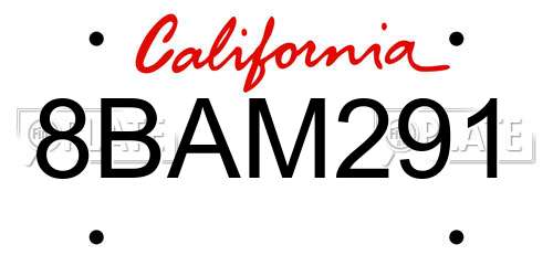 8BAM291 California License Plate