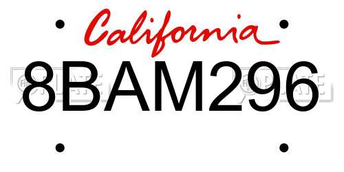 8BAM296 California License Plate