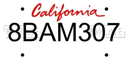 8BAM307 California License Plate
