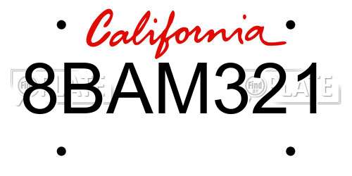 8BAM321 California License Plate