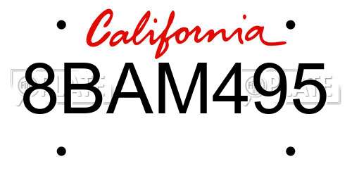 8BAM495 California License Plate