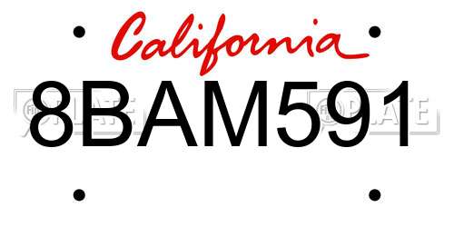 8BAM591 California License Plate