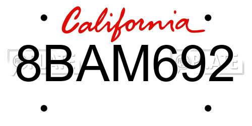 8BAM692 California License Plate